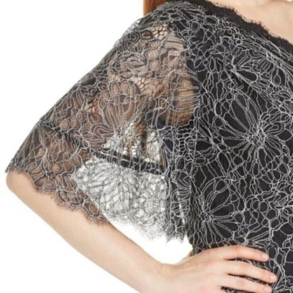 Harlyn Floral One Shoulder Lace High Low Cocktail Dress Black Size S NWT - Picture 3 of 12